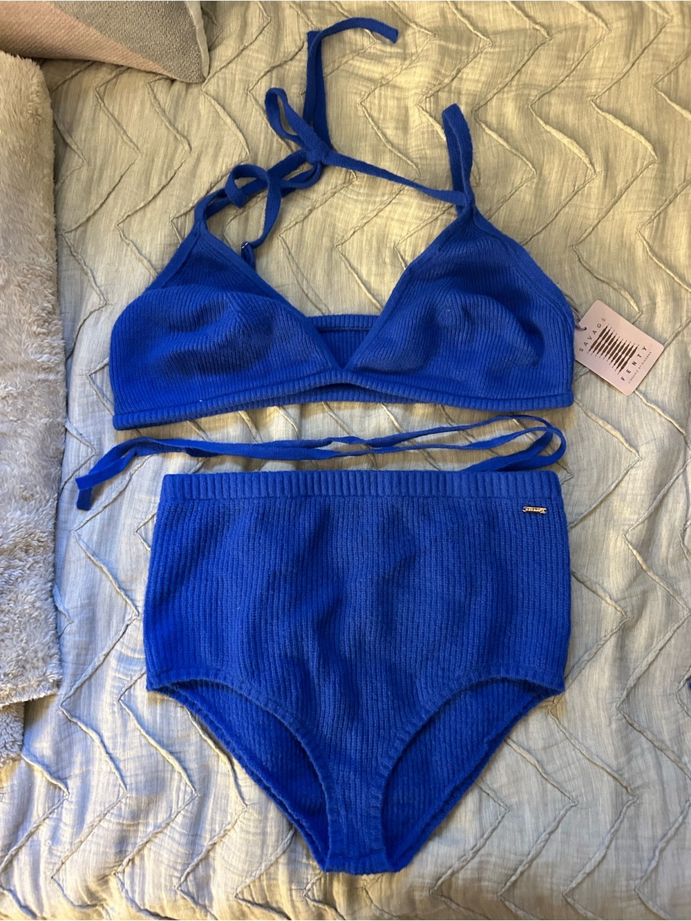 Ribbed High-Waist Lounge Set - Cobalt Blue
